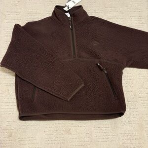 Aritzia TNA Brown Polartec Fleece Half-Zip Sweater